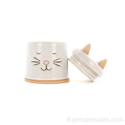 Forniture per animali domestici Contenitore a forma di gatto in ceramica bianca